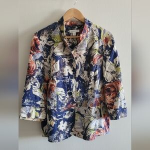 Coldwater Creek oversized button abstract floral cape-style jacket Women's XL/16